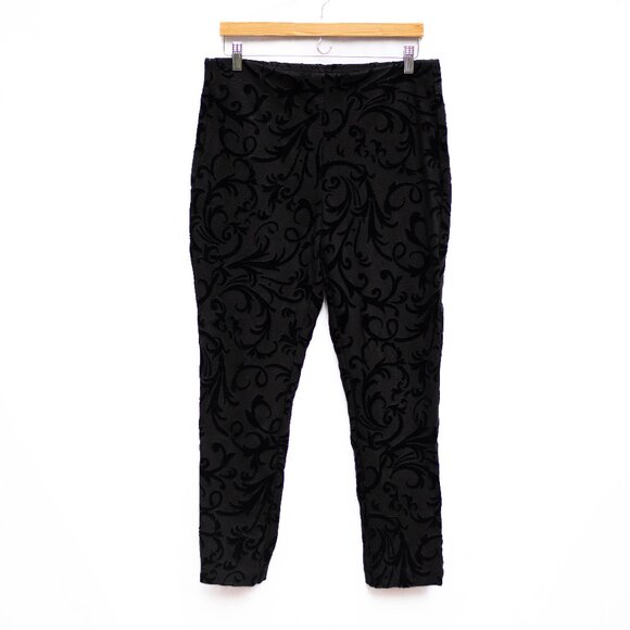 Chico's Pants - Chico’s Velvet Ankle Pants Womens 10 Black Burnout Pull On Stretch Gothic Party